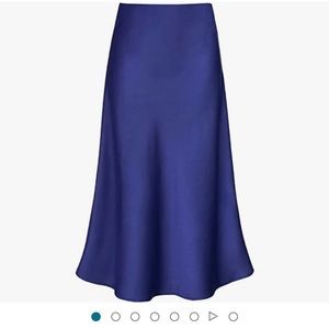 Satin High Waist Hidden Elasticized Waistband Flared Casual A Line Midi Skirt